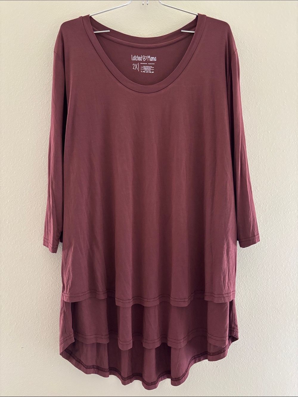 Latched Mama Nursing Shirt Long Sleeve Layered Tunic in Burgundy 2XL NWT